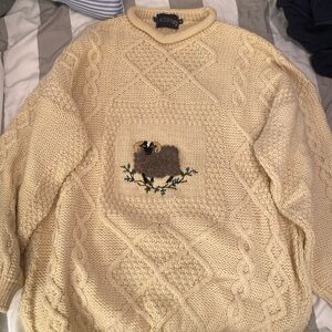 Cream Wool Sweater with Sheep
